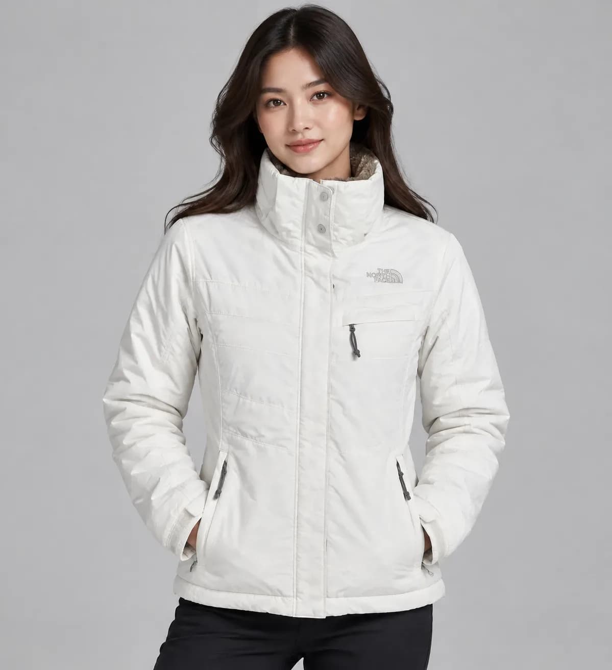 The North Face Women's HyVent Winter Jacket Light Cream Faux Fur Lined Detachable Hood M
