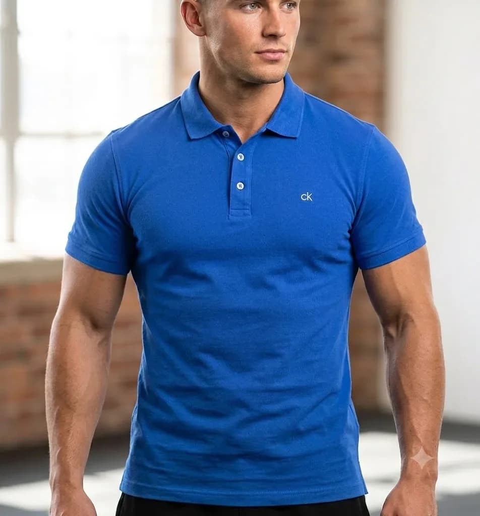 Calvin Klein Jeans Embroidered Monogram Logo Stretch Polo Shirt – Royal Blue L