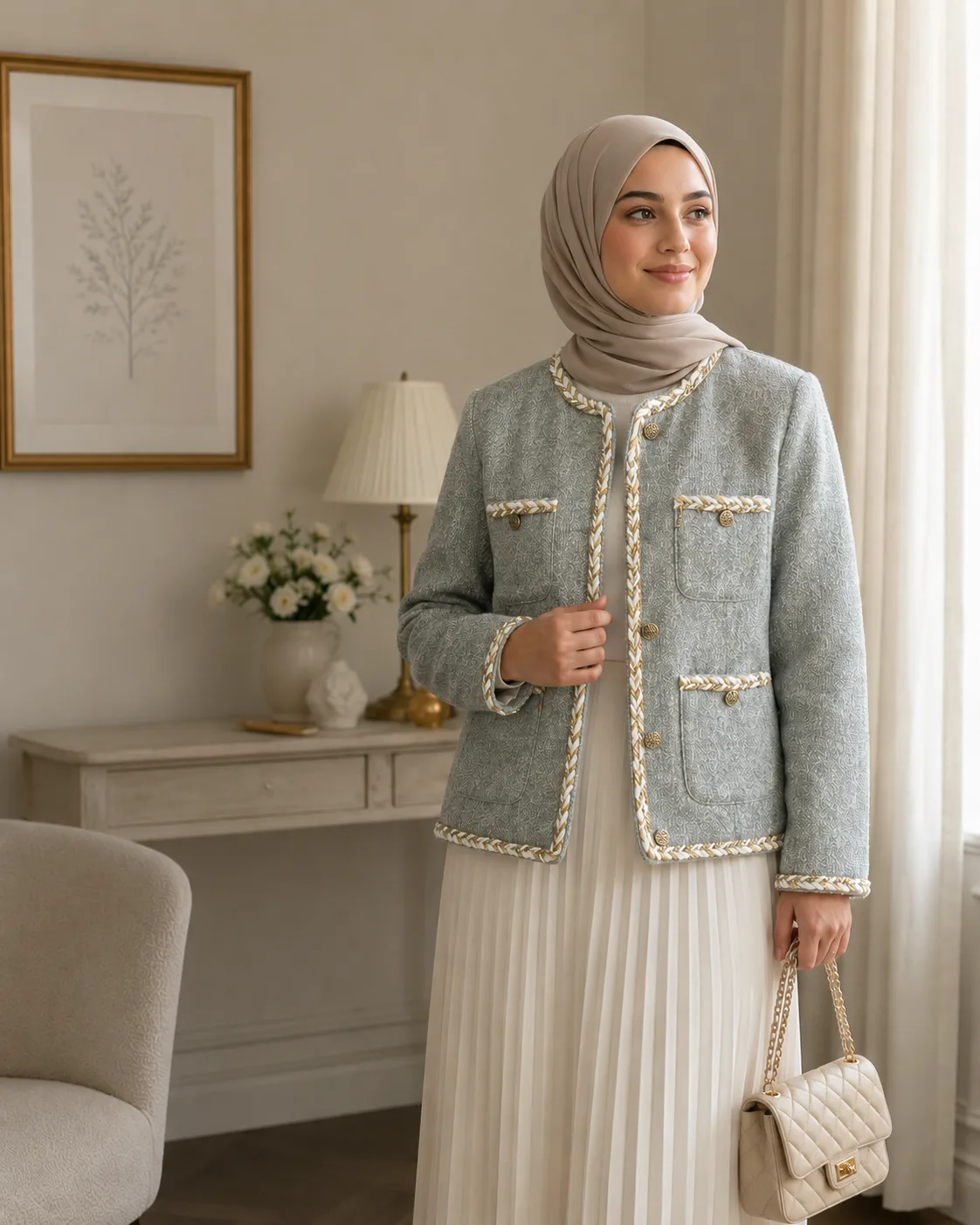 BNK Korean Style Tweed Jacket for Women | Luxury Chain Trim | Premium Winter Blazer