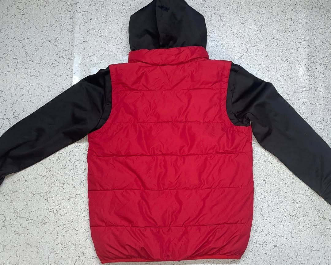 Jordan Red Black Hooded Puffer Jacket | Thermo-Fit | Size M