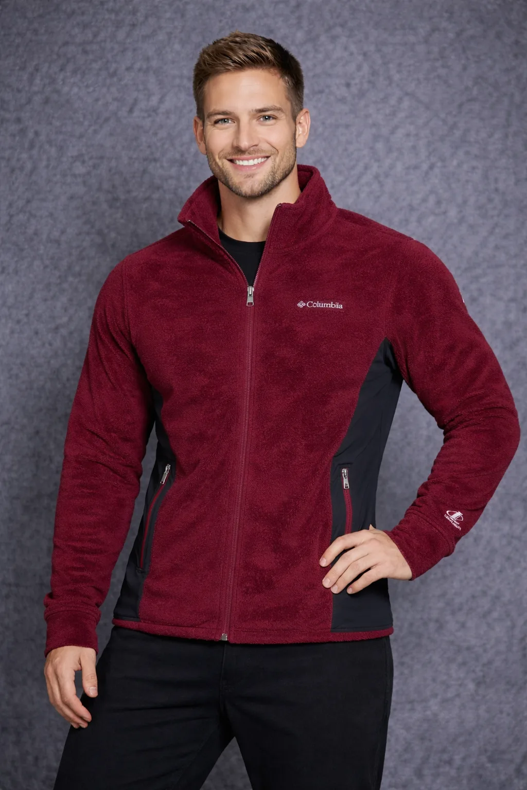 Columbia High Neck Fleece Jacket Size M Burgundy