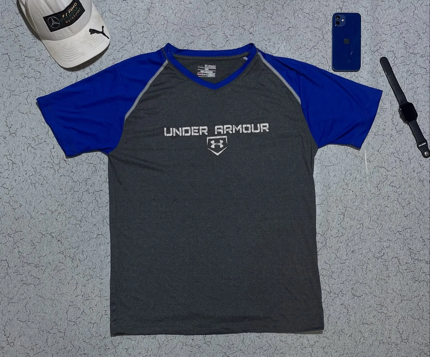Under Armour Heatgear Tshirt Blue Grey L