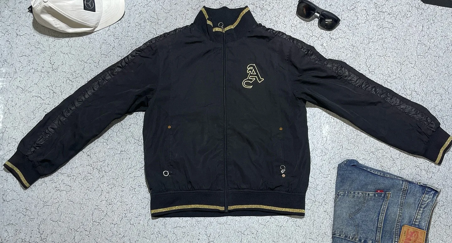Asics women track jacket black and gold size m