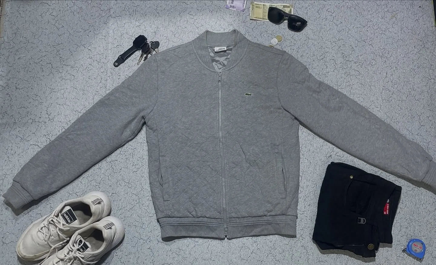 Lacoste Quilted Bomber Jacket Grey Padded-M