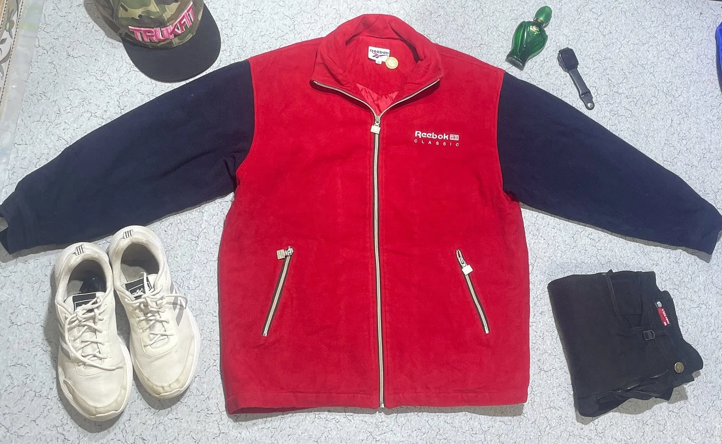 Vintage Reebok Classic Wool Varsity Jacket In Red And Black Xxl