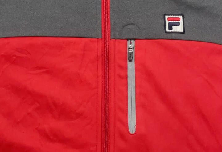 Fila Men's Full-zip Quilted Fleece Hoodie Grey Red-m