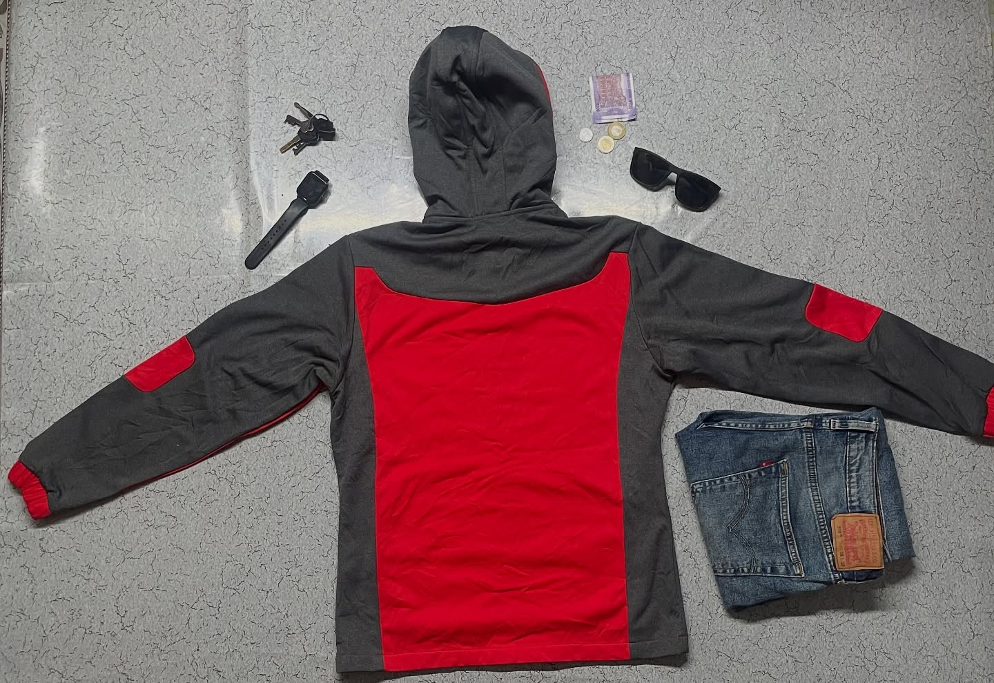 Fila Men's Full-zip Quilted Fleece Hoodie Grey Red-m