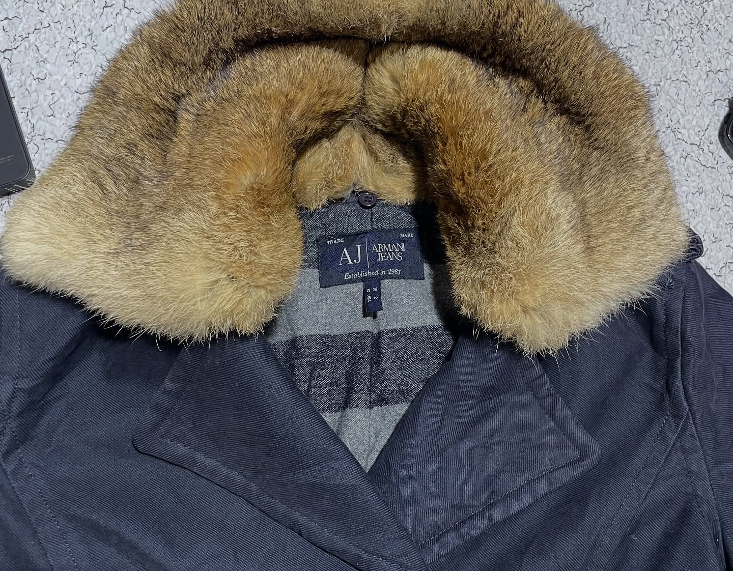 Armani Jeans Women’s Double-Breasted Winter Coat Navy Faux Fur