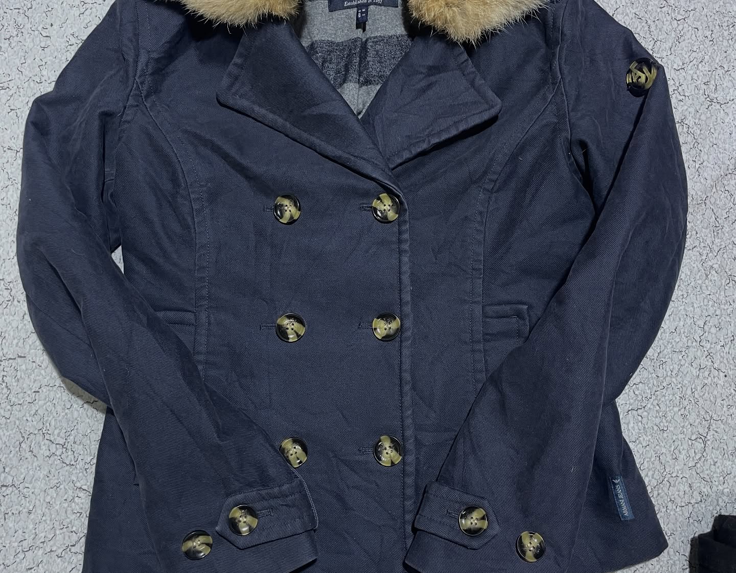 Armani Jeans Women’s Double-Breasted Winter Coat Navy Faux Fur