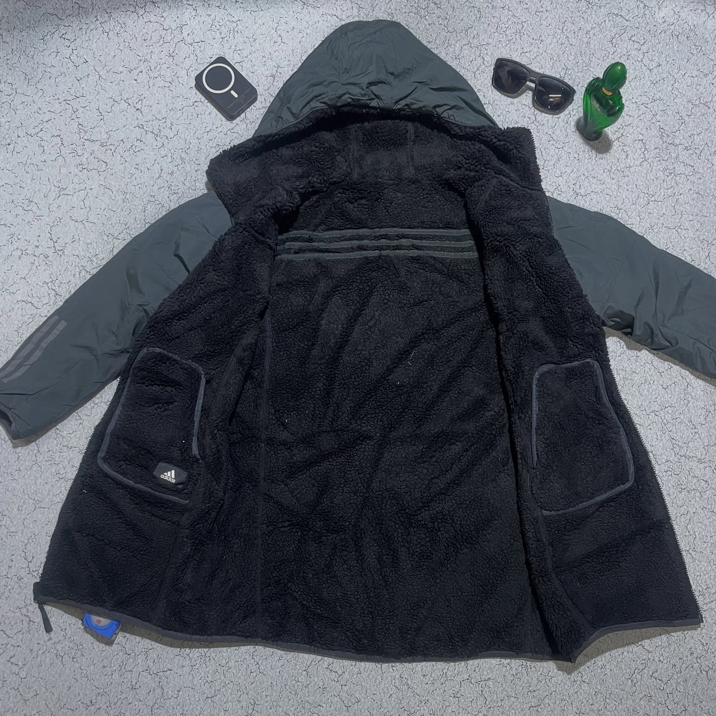 Adidas Reversible Parka Jacket Grey Black M