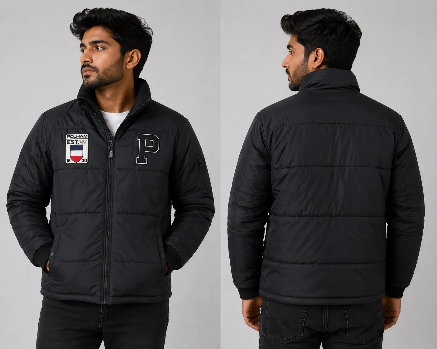 Polham Puffer Winter Jacket Black Size L