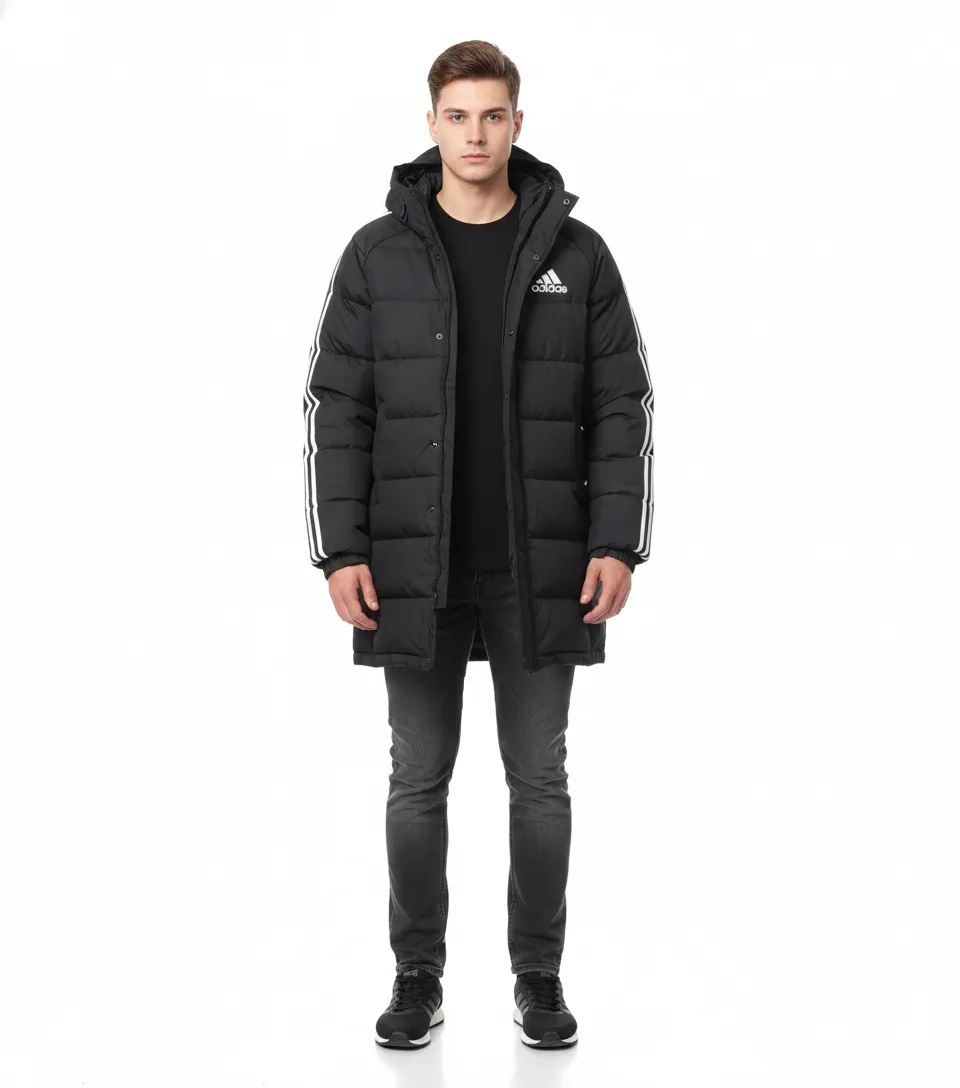 Adidas Men’s Full-Zip Long Hooded Puffer Parka Jacket Black/White M
