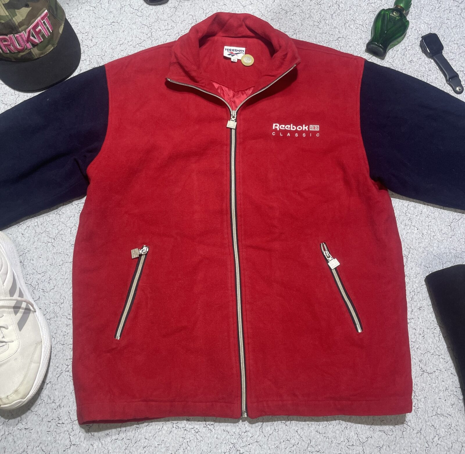 Vintage Reebok Classic Wool Varsity Jacket In Red And Black Xxl