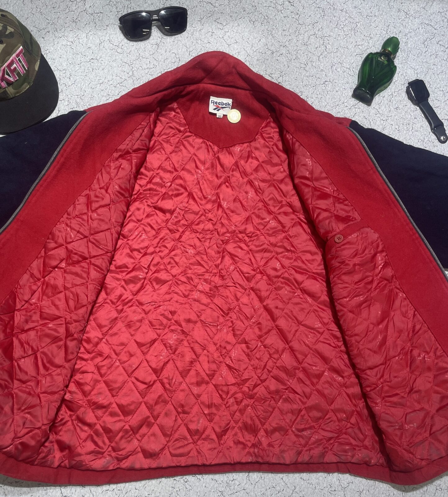 Vintage Reebok Classic Wool Varsity Jacket In Red And Black Xxl