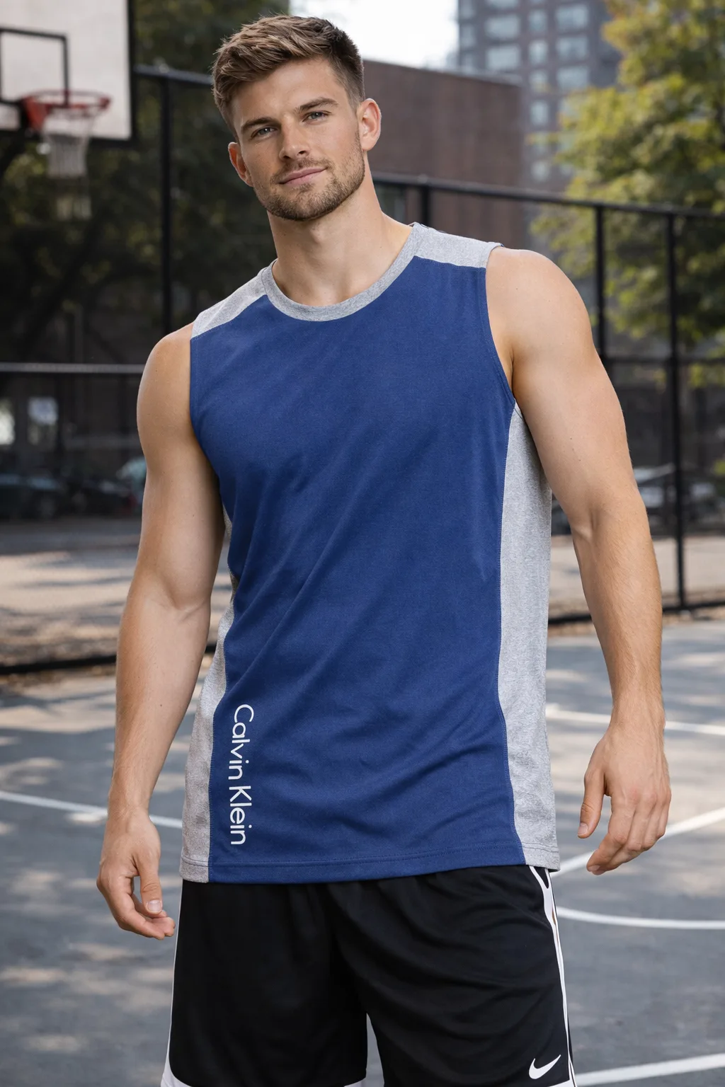 Calvin Klein Sleeveless Activewear Tee – Blue/Grey | Size L | Minimal Sportswear