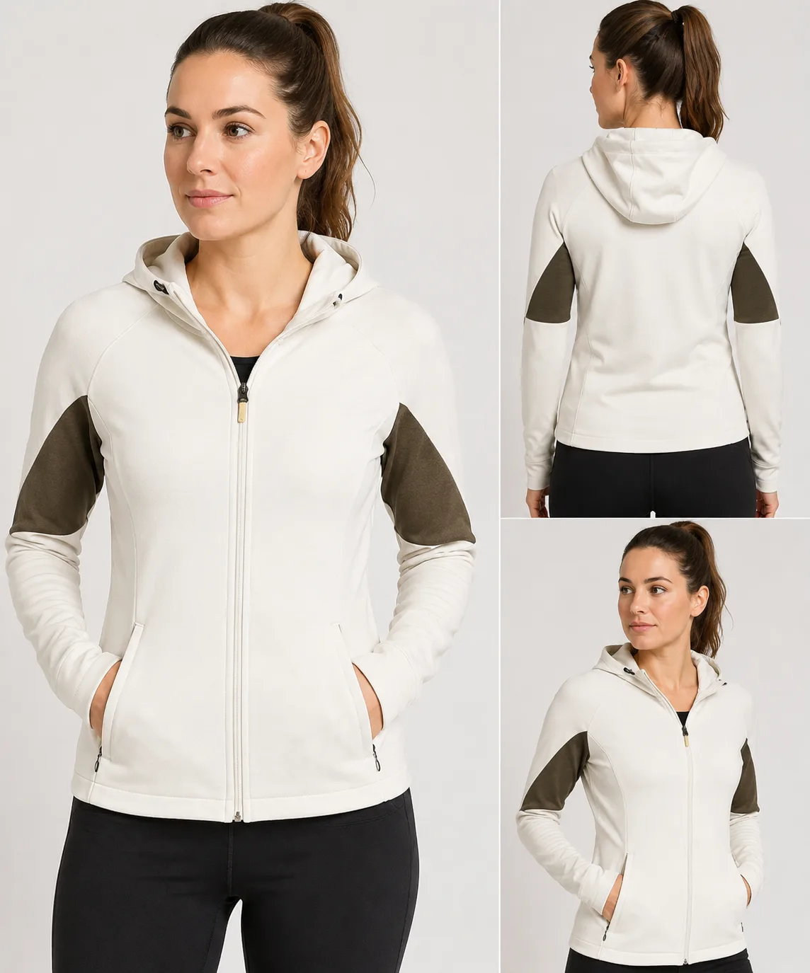 Puma Full Zip Hooded Quilted Fleece Jacket Cream White S