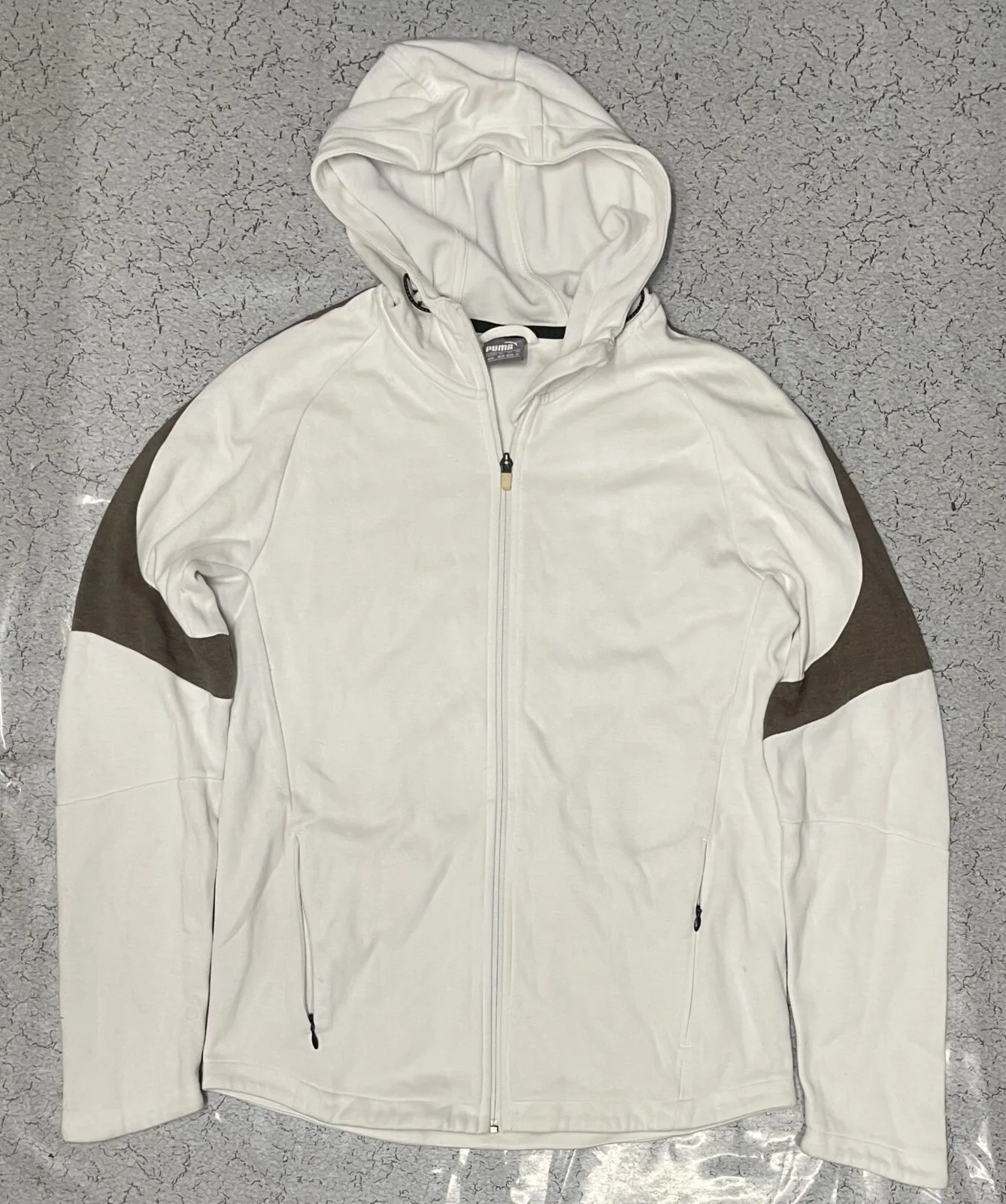 Puma Full Zip Hooded Quilted Fleece Jacket Cream White S