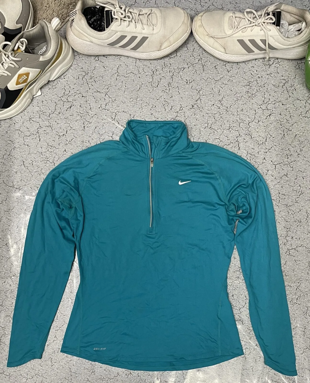 Nike Dri-FIT Quarter Zip Running Top Teal Blue | Women's S-M