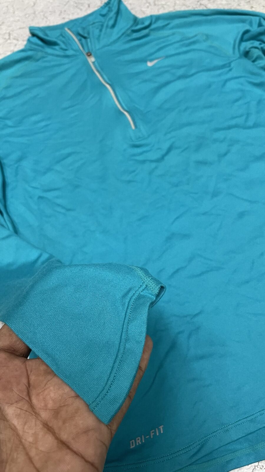Nike Dri-FIT Quarter Zip Running Top Teal Blue | Women's S-M