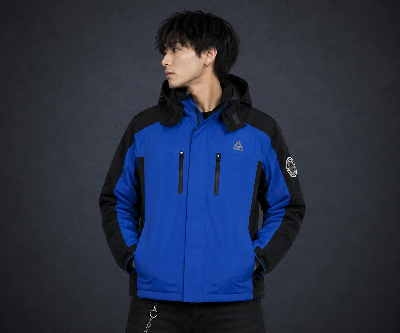 Reebok Blue Black Fleece Lined Jacket Size L