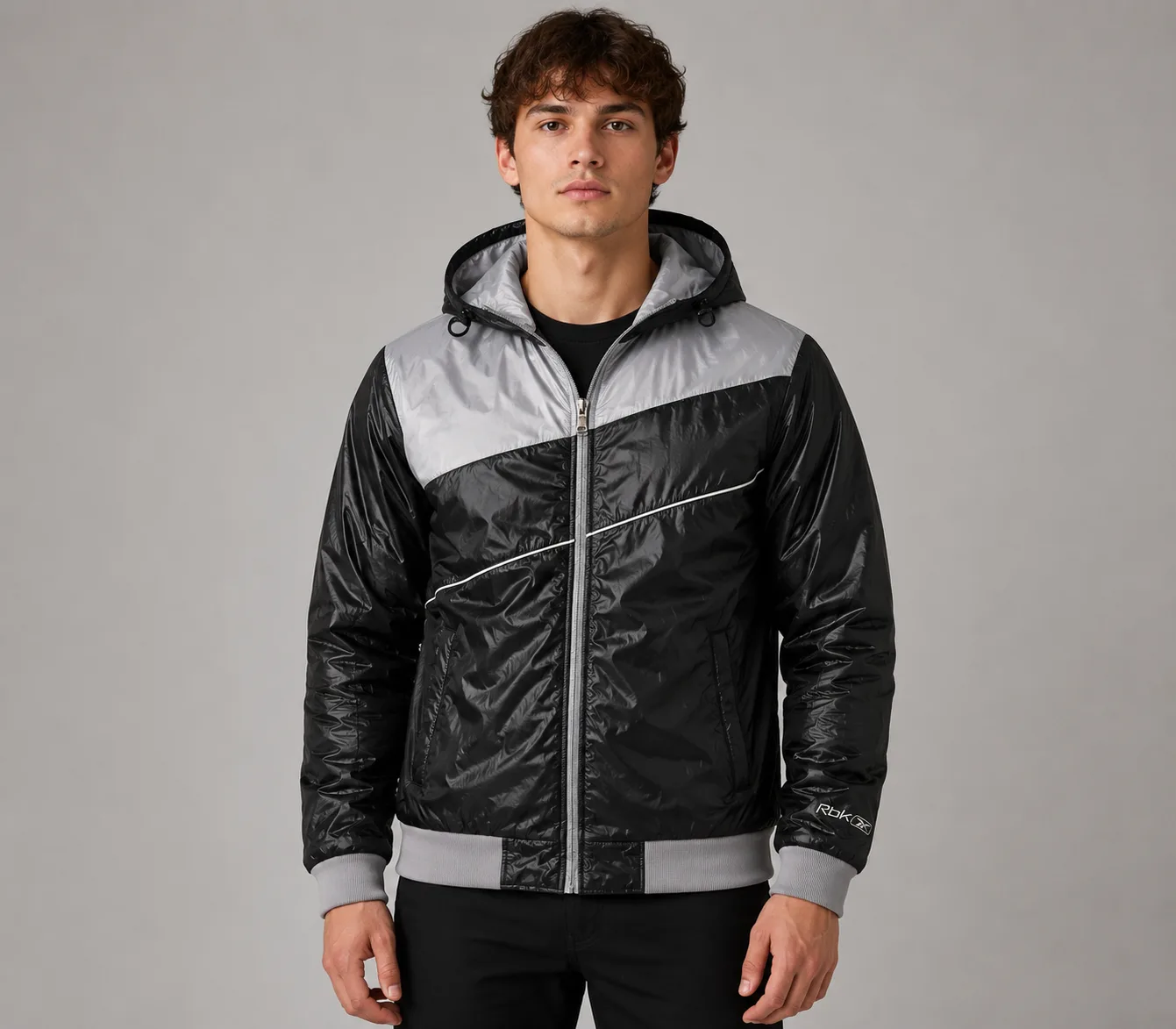 Reebok puffer hooded Winter Jacket Waterproof black Grey size xl