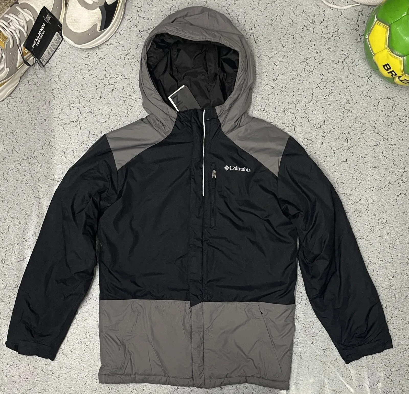 Columbia Hooded waterproof jacket grey black size M
