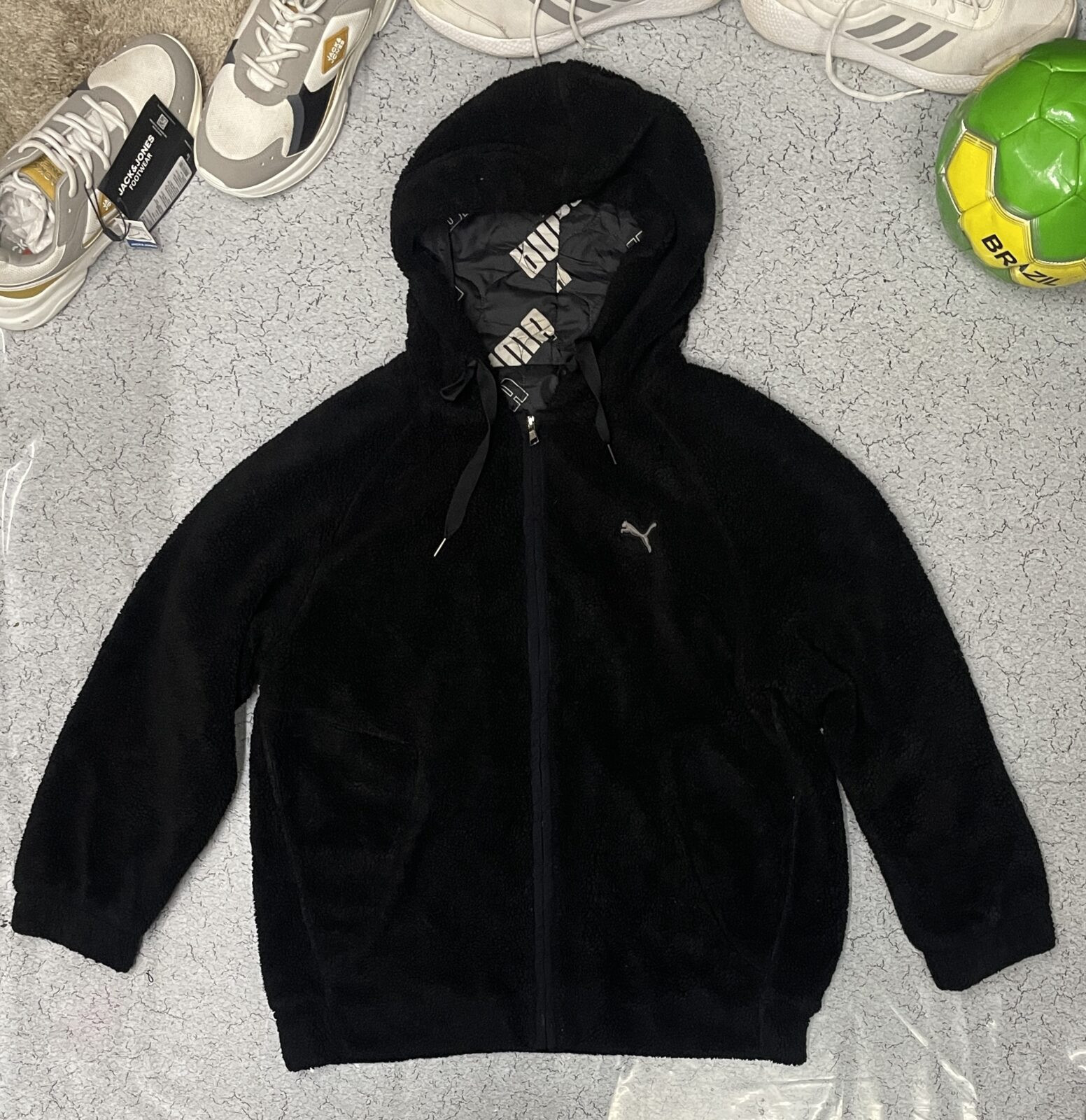 Puma Reversible Hooded Jacket Fleece Puffer Black Xl