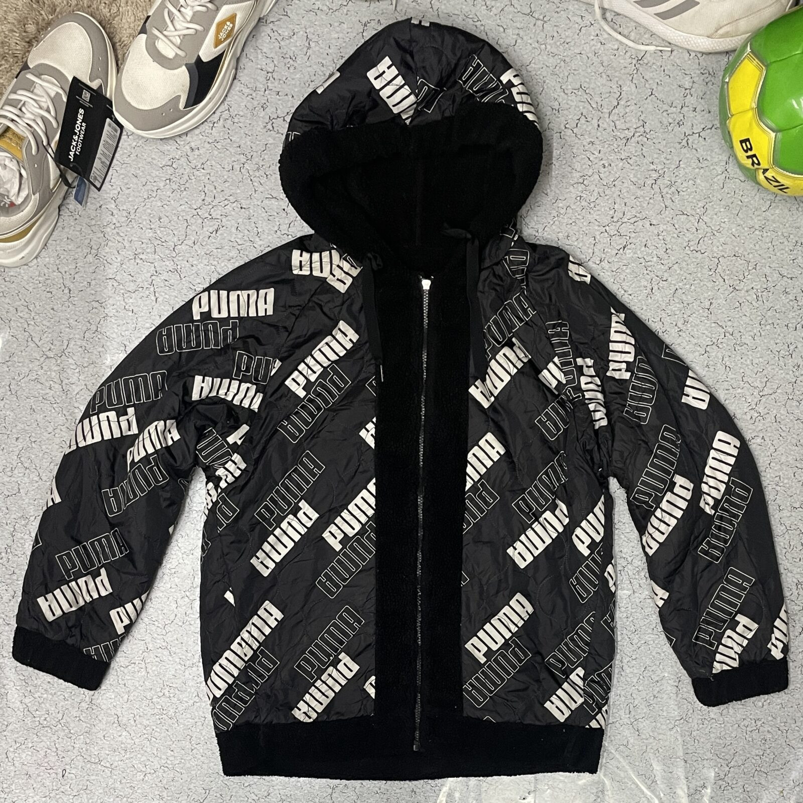 Puma Reversible Hooded Jacket Fleece Puffer Black Xl