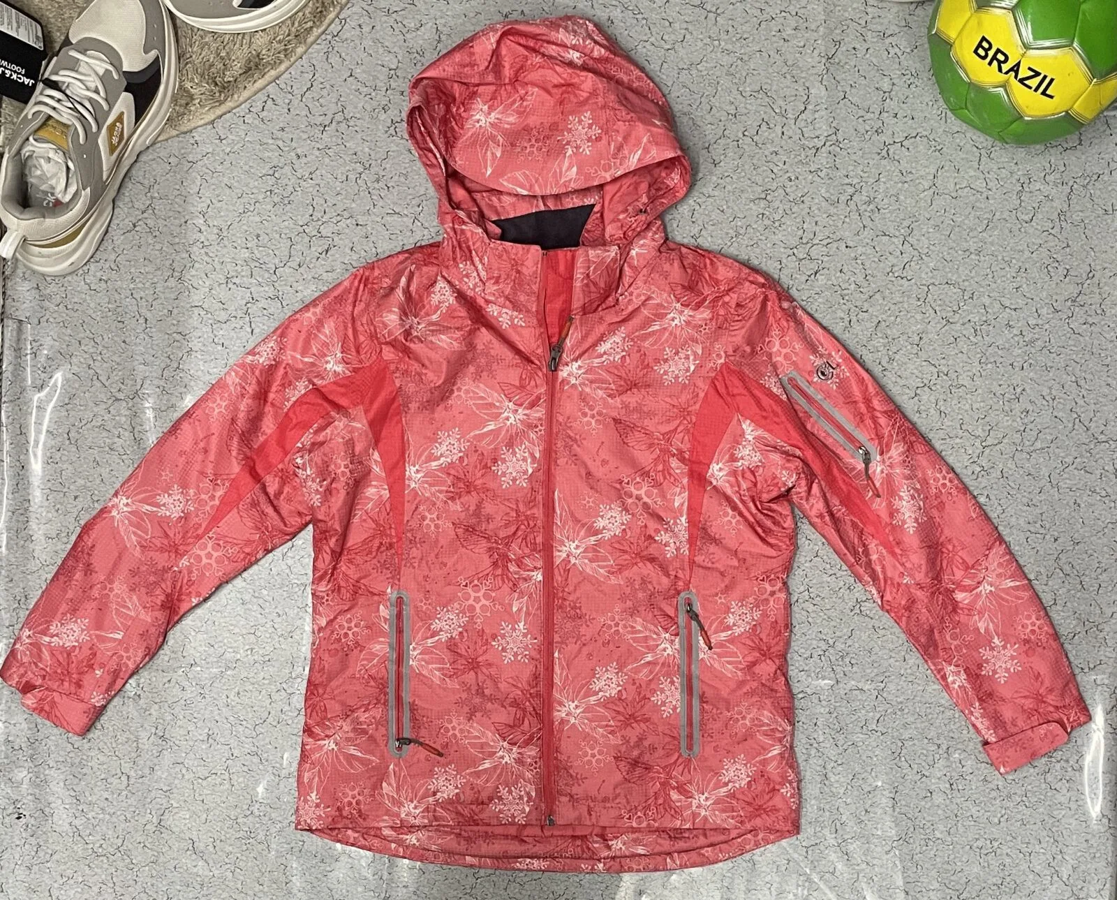 Crocodile Ladies Waterproof Hooded Jacket Orange Floral Size L