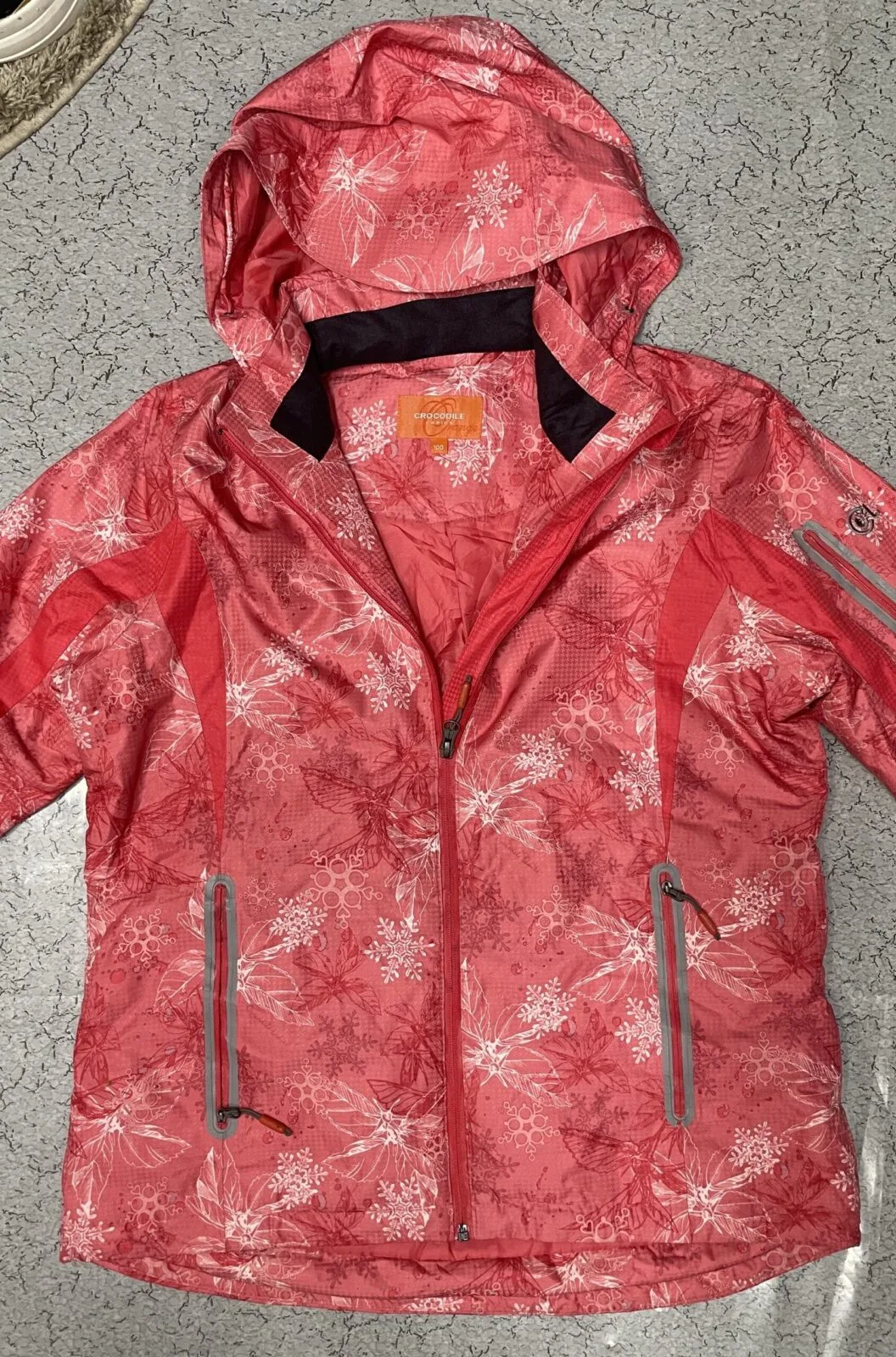 Crocodile Ladies Waterproof Hooded Jacket Orange Floral Size L