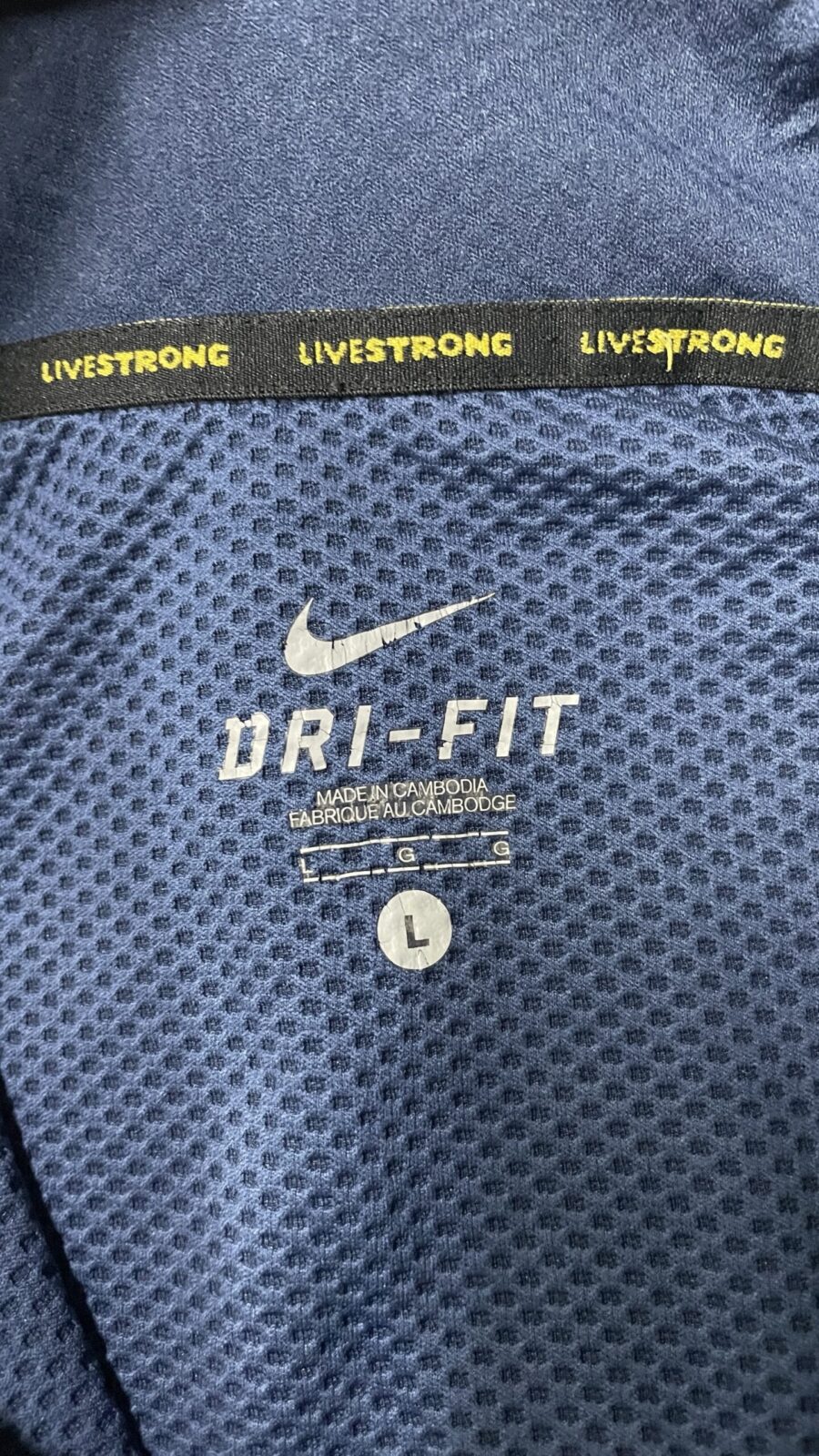 Nike Live Strong Dri fit half zip up collar Tshirt Blue Size L