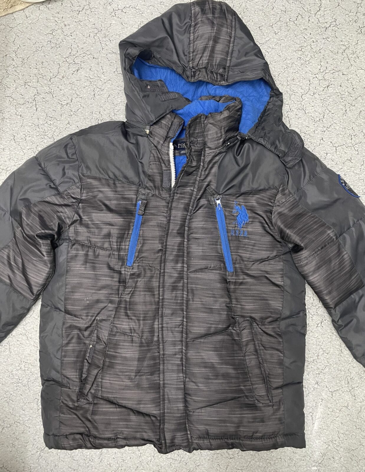 Us Polo Assn Puffer Hooded Jacket Dark Grey Waterproof S
