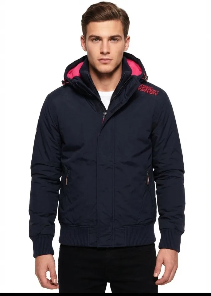 Superdry Windbomber Black Red  Hooded Winter Jacket M