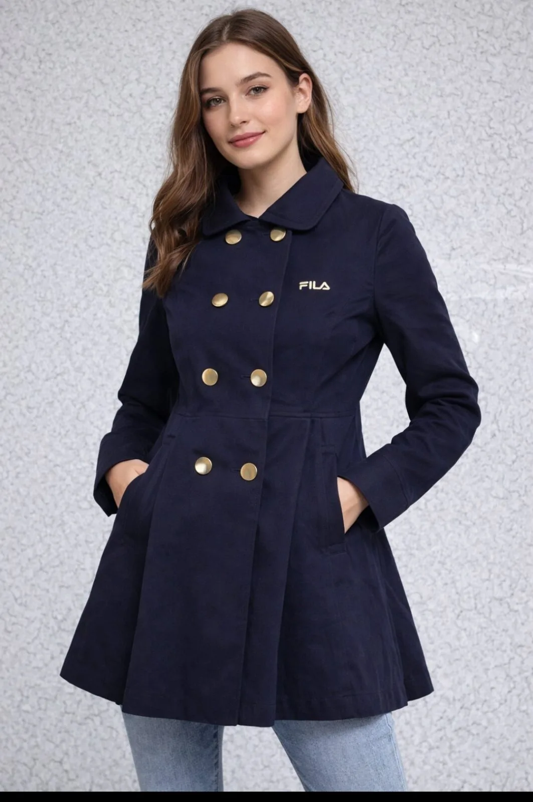 FILA Women’s Navy Trench Style Jacket Size S | Double Button Coat