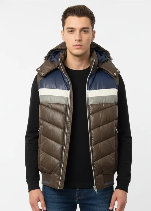 Zara Man Hooded Puffer Vest Brown M