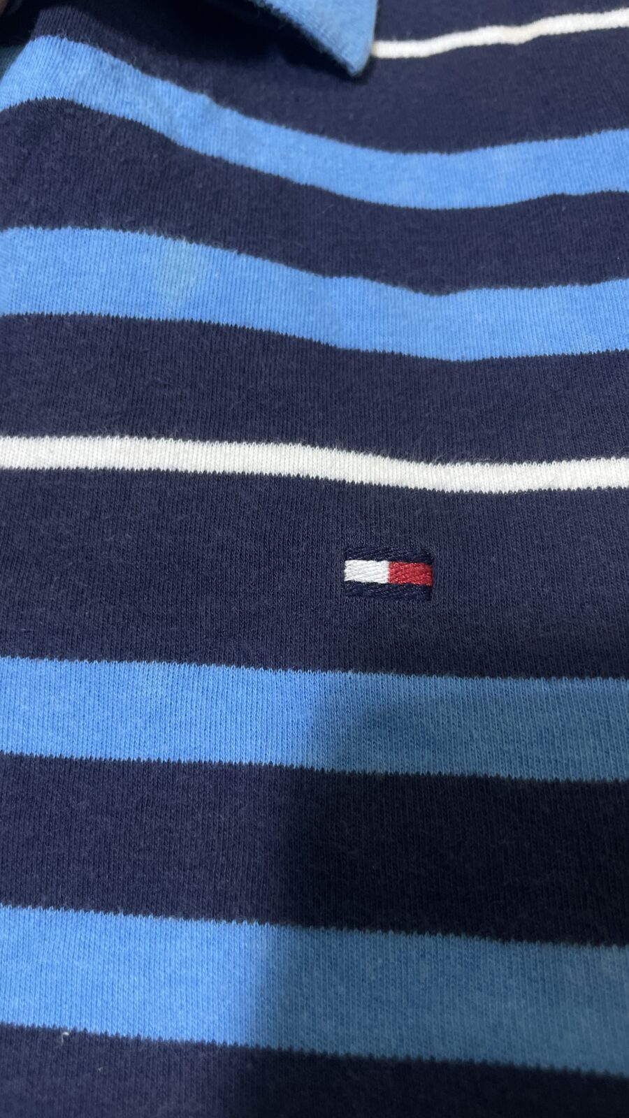Tommy Hilfiger Men’s Striped Polo T-Shirt Navy & Blue L