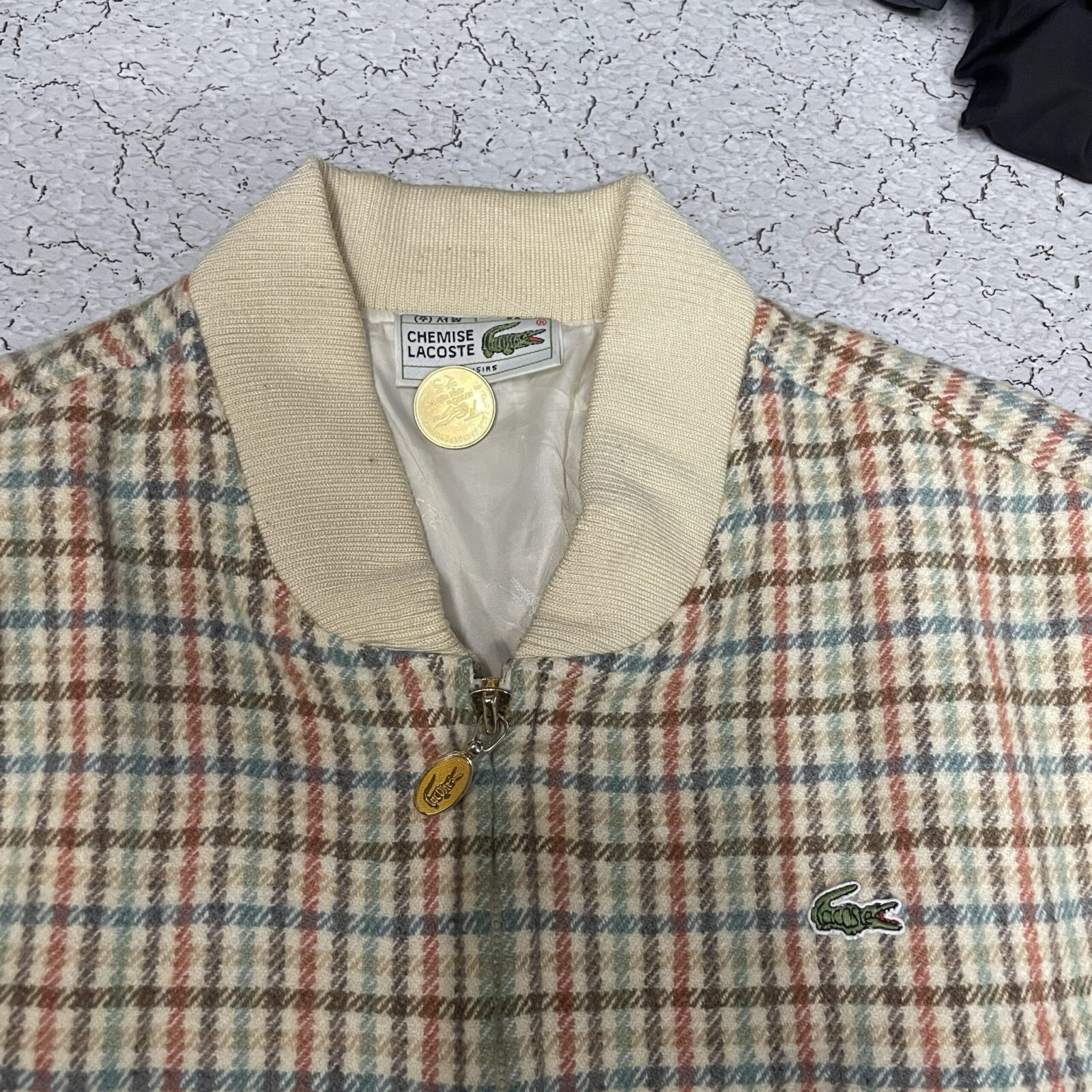 Vintage Lacoste reversible tweed bomber jacket.