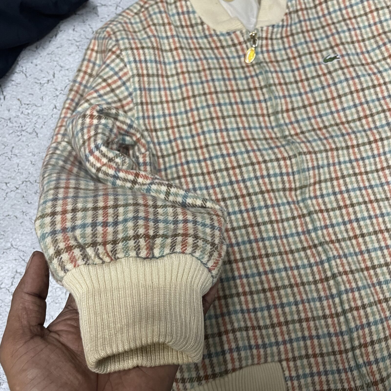 Vintage Lacoste reversible tweed bomber jacket.