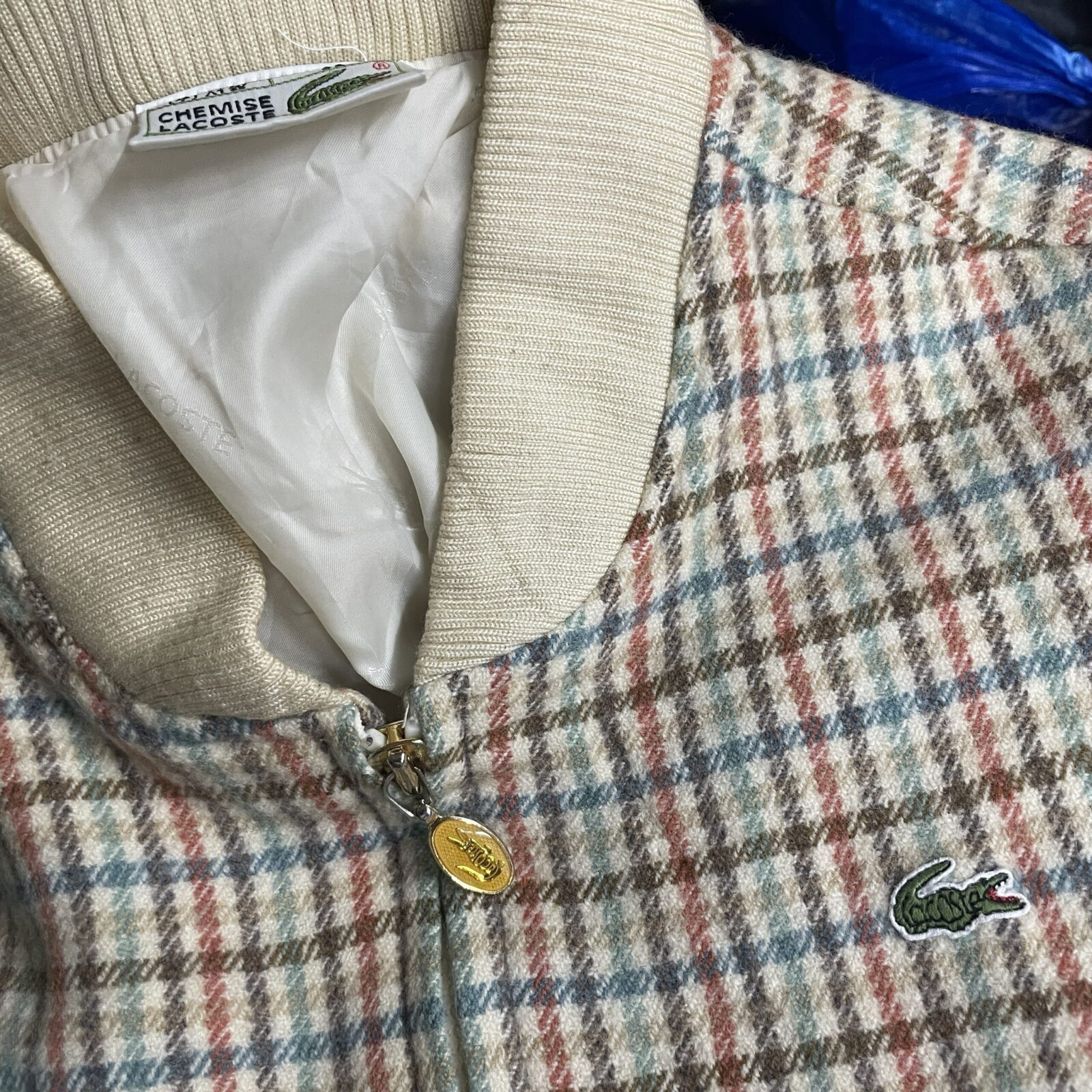 Vintage Lacoste reversible tweed bomber jacket.