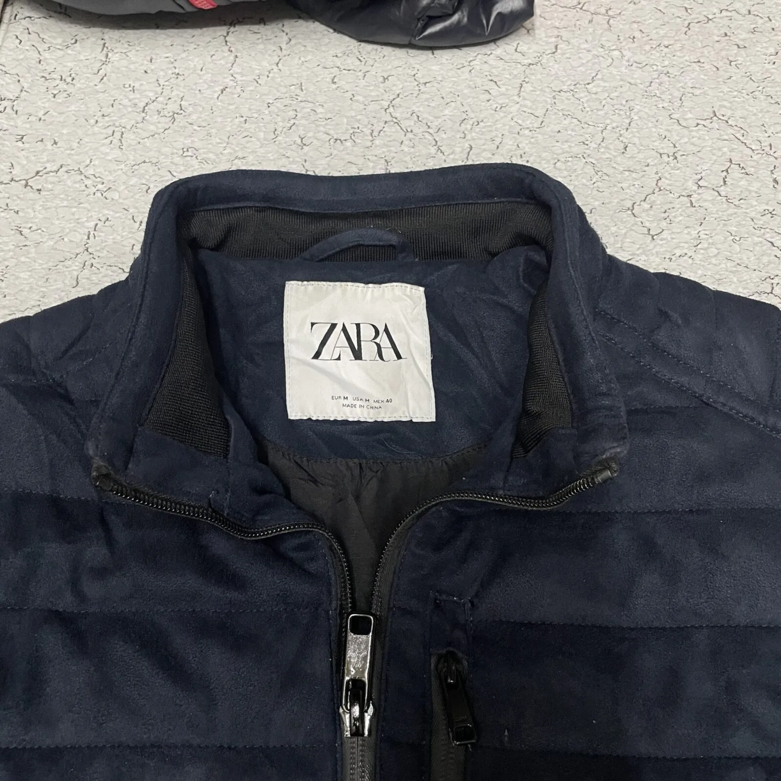 ZARA Quilted Lightweight Insulated Jacket Navy Blue L