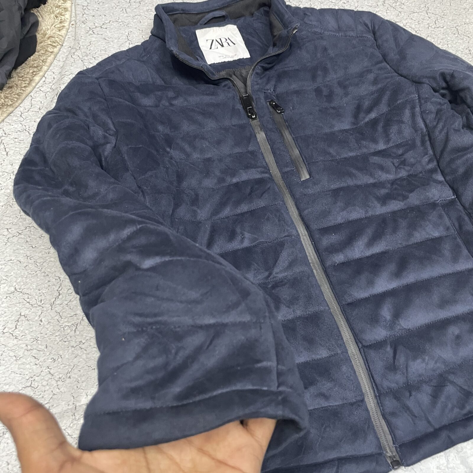 ZARA Quilted Lightweight Insulated Jacket Navy Blue L