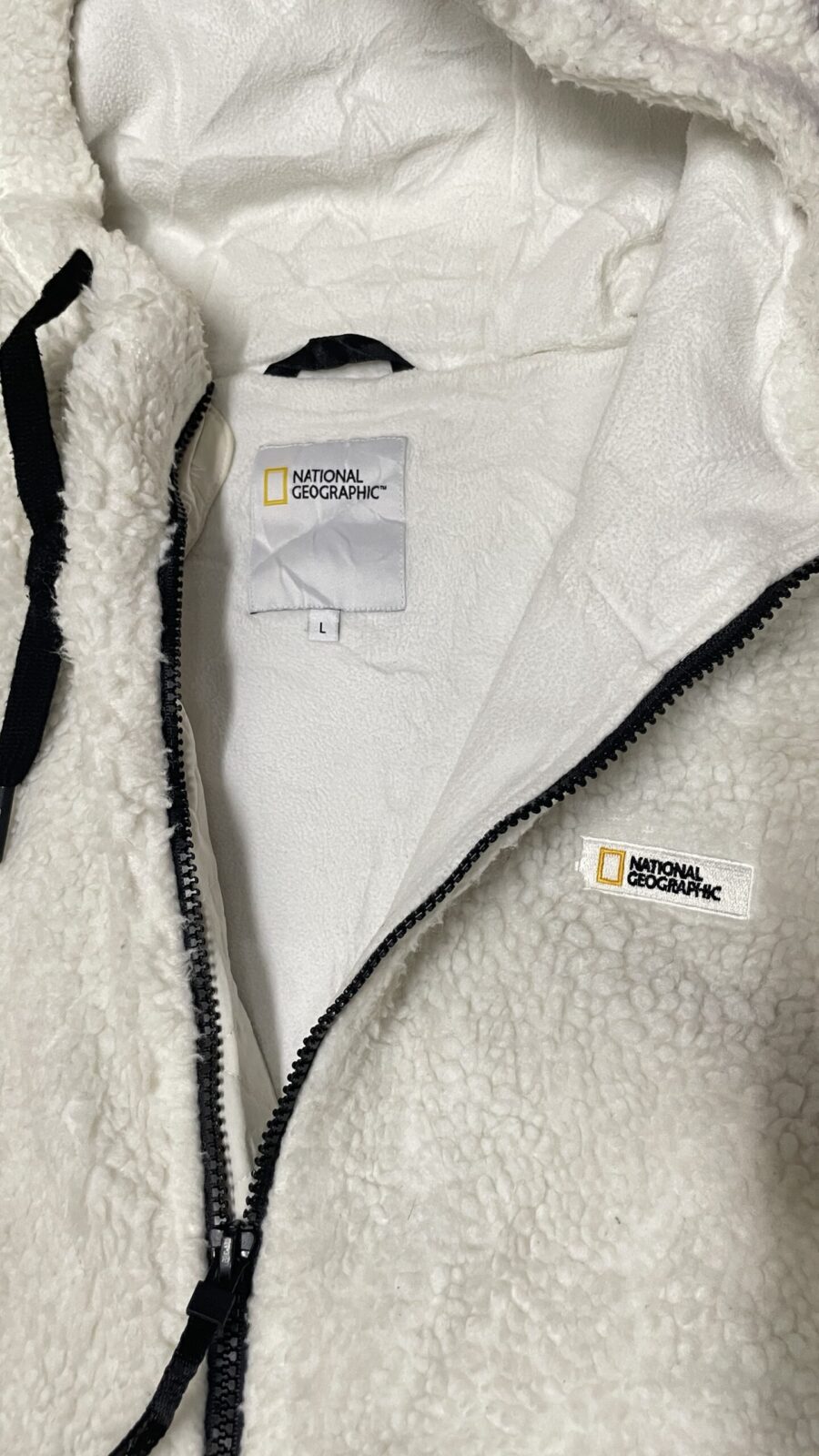 National Geographic Hooded Fleece Winter Jacket White Unisex Xl