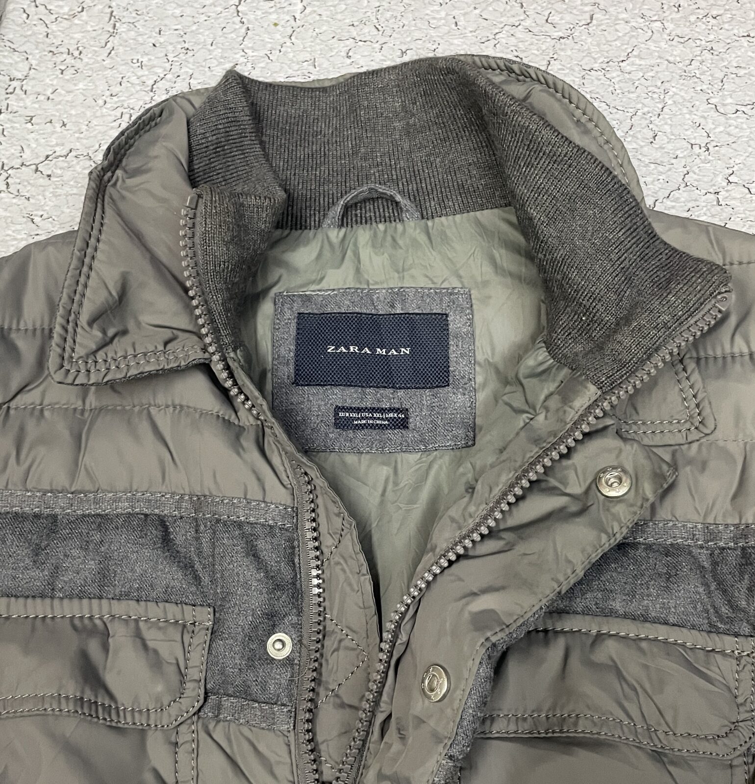 Zara Man Quilted Hybrid Contrast Wool Sleeve Shoulder Warm Xl