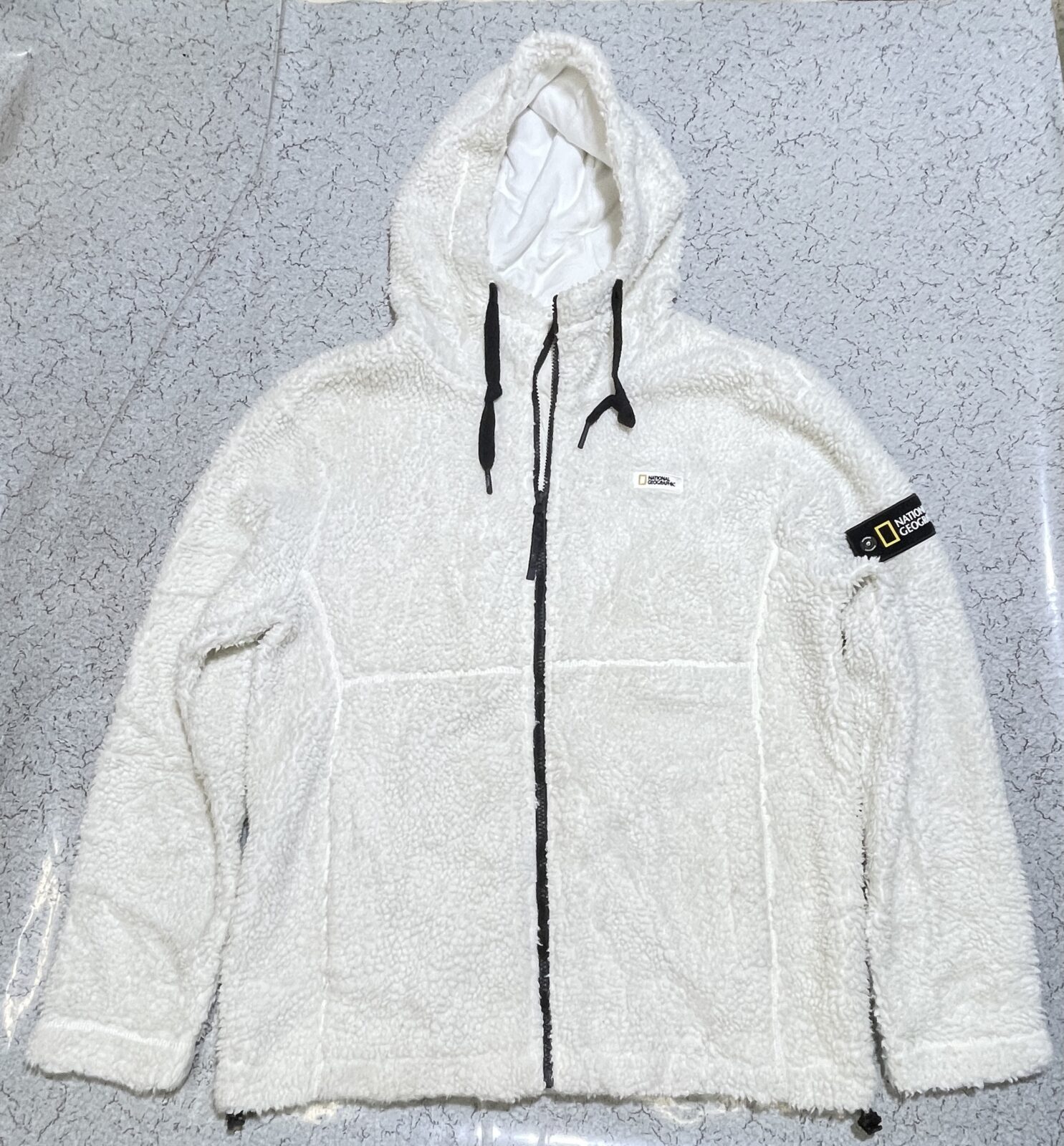 National Geographic Hooded Fleece Winter Jacket White Unisex Xl