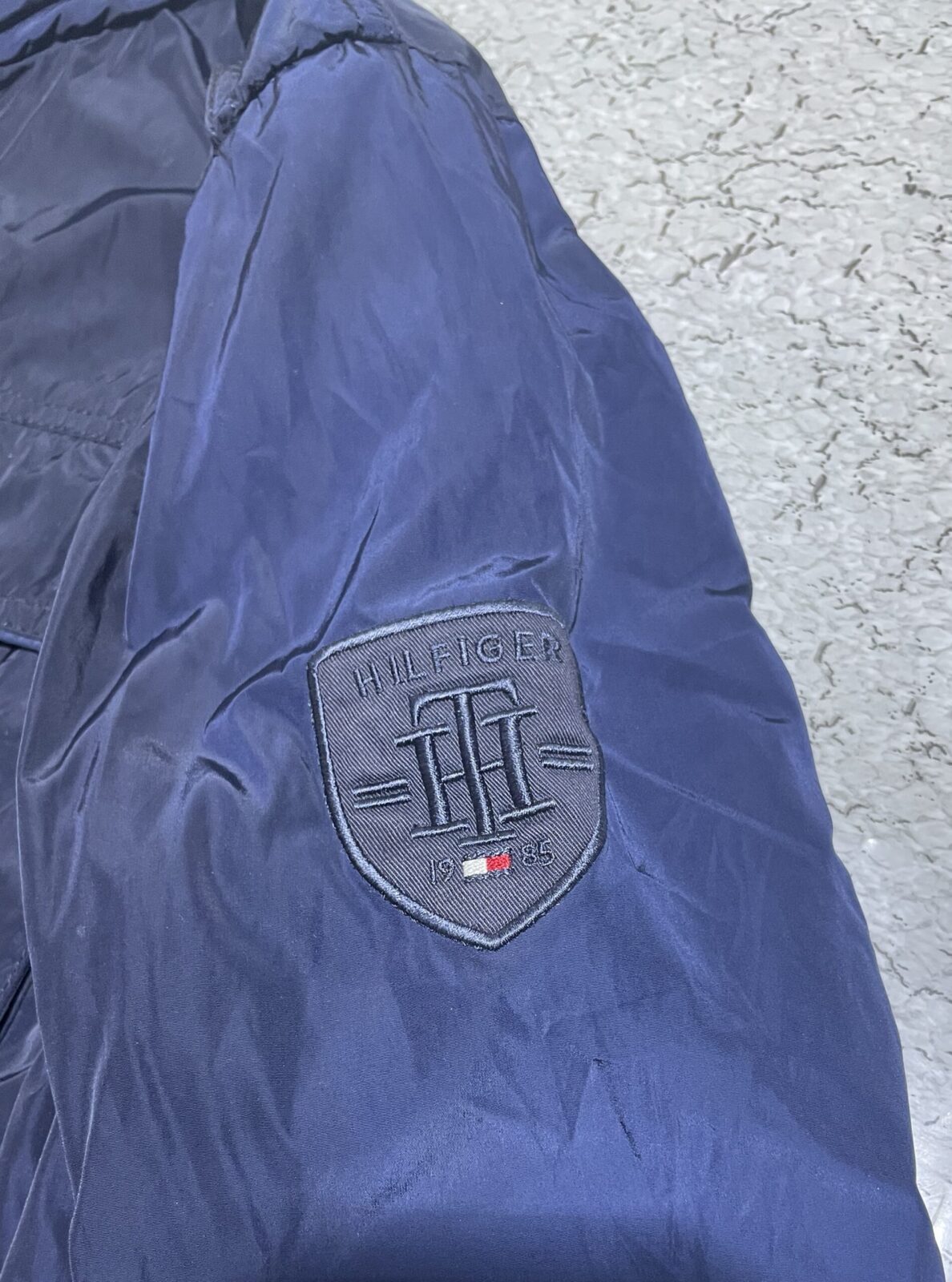 Tommy Hilfiger Navy Blue Military Style Jacket – Size L Logo Pate