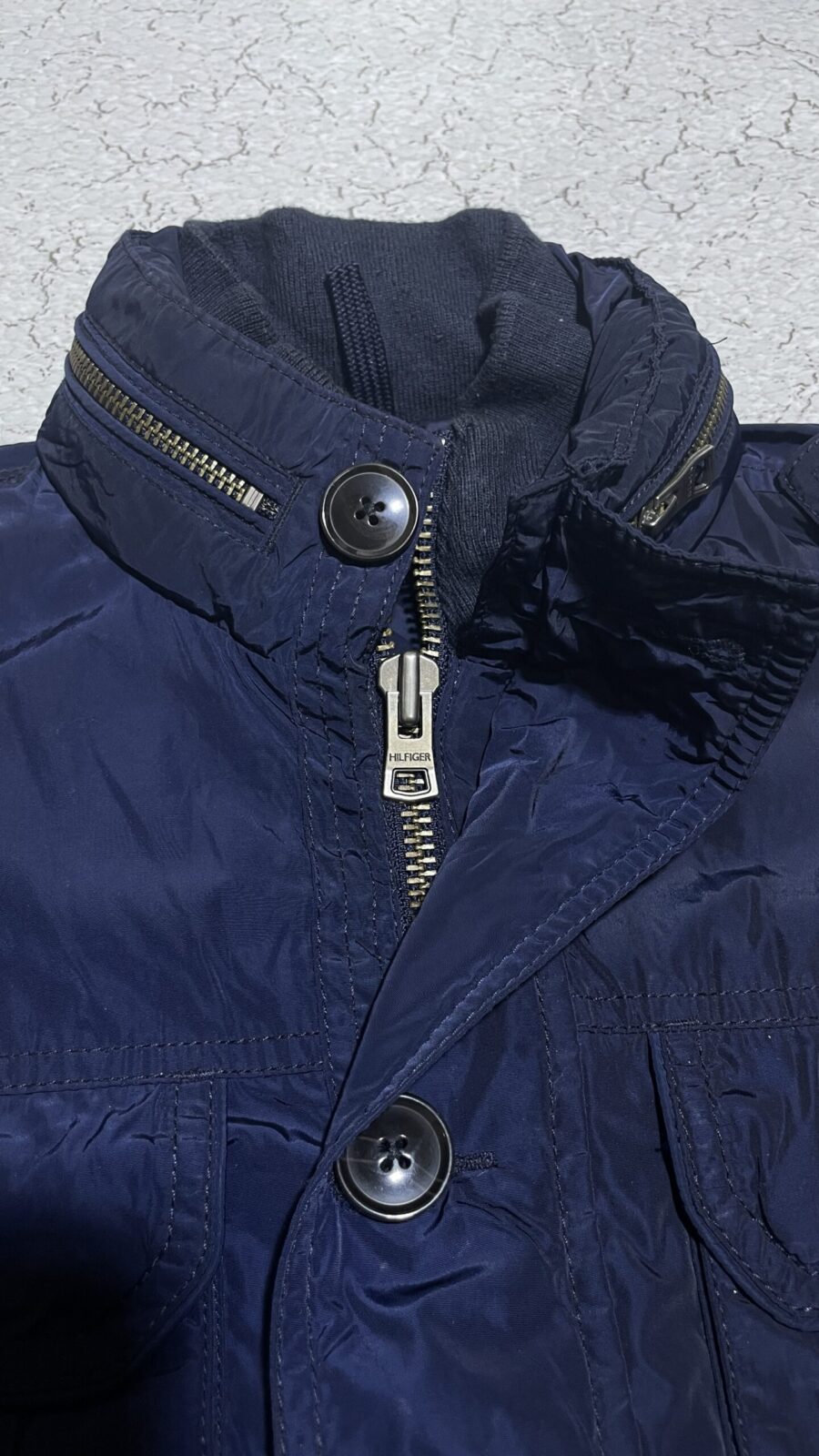 Tommy Hilfiger Navy Blue Military Style Jacket – Size L Logo Pate