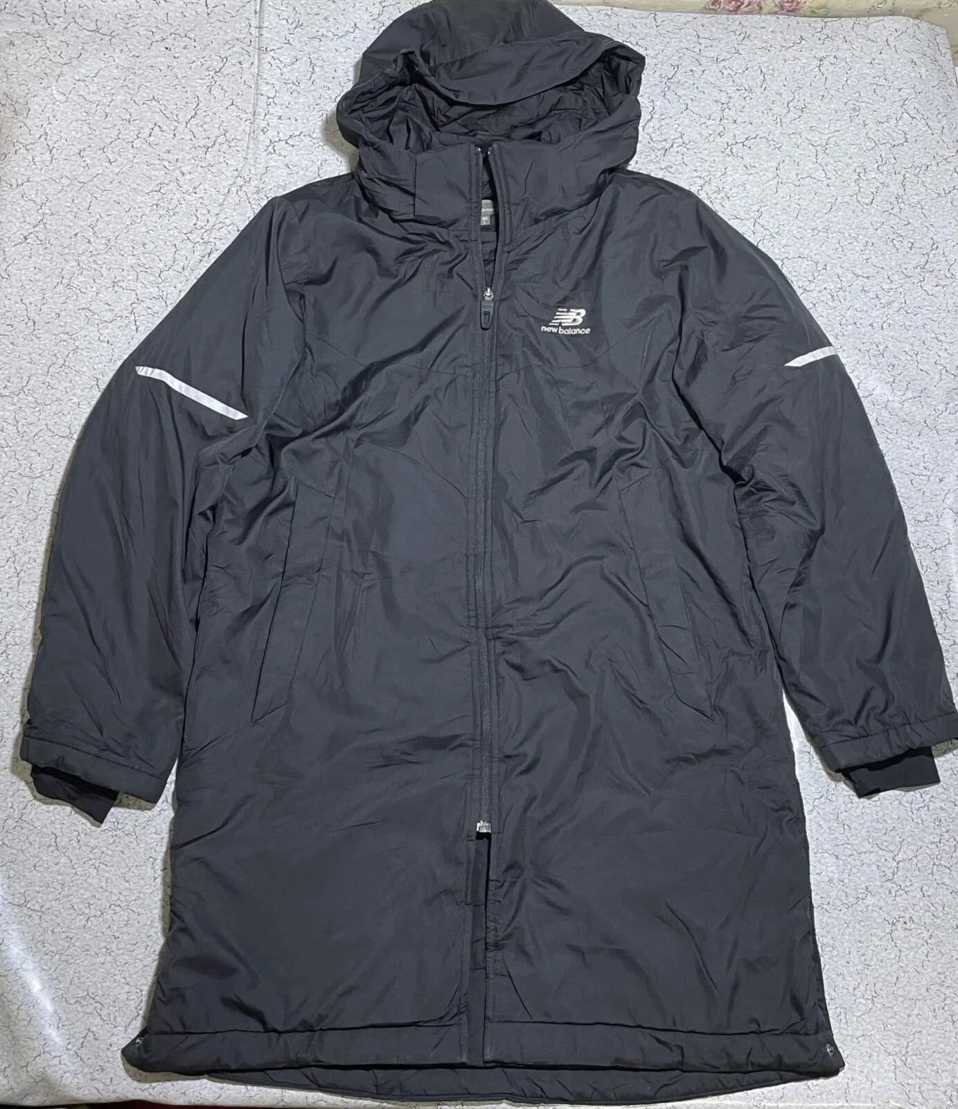 New Balance Insulated Long Puffer Coat Heavy Winter Jacket Black XL