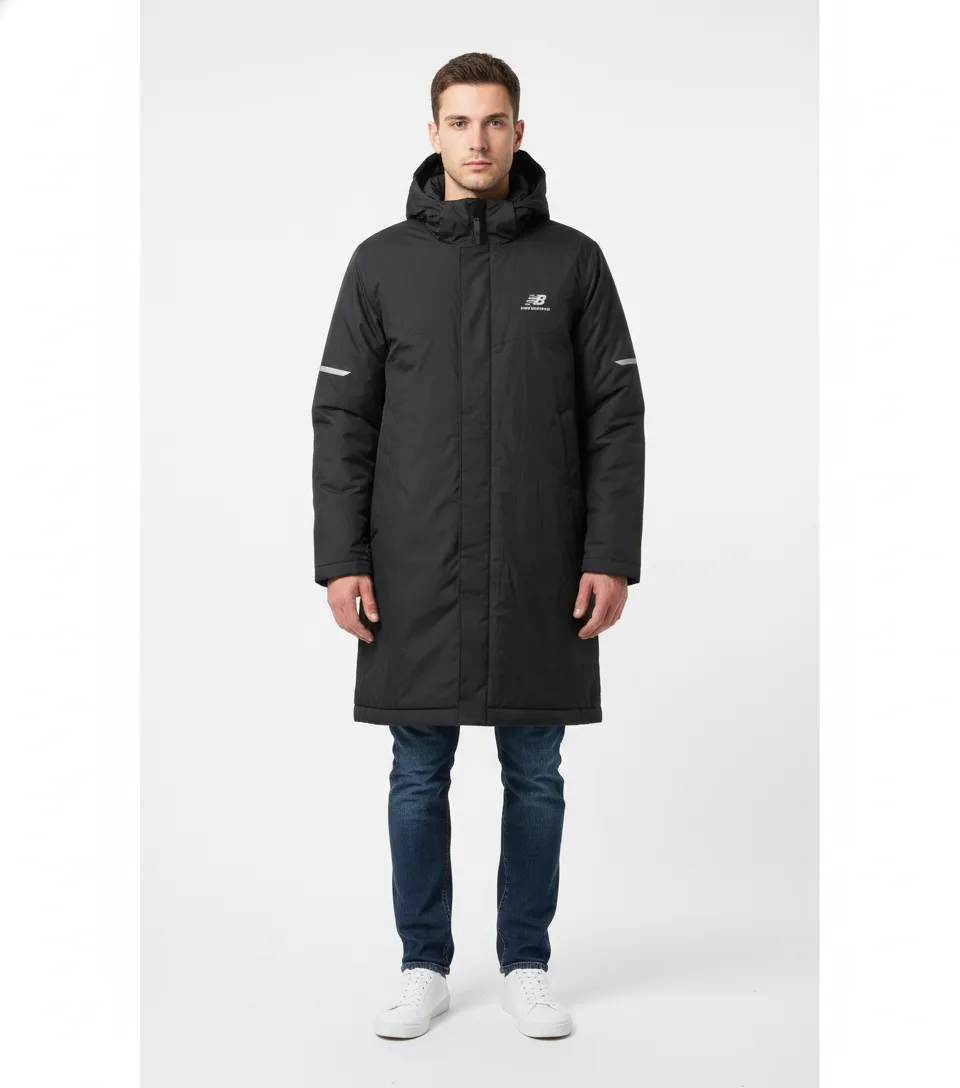 New Balance Insulated Long Puffer Coat Heavy Winter Jacket Black XL