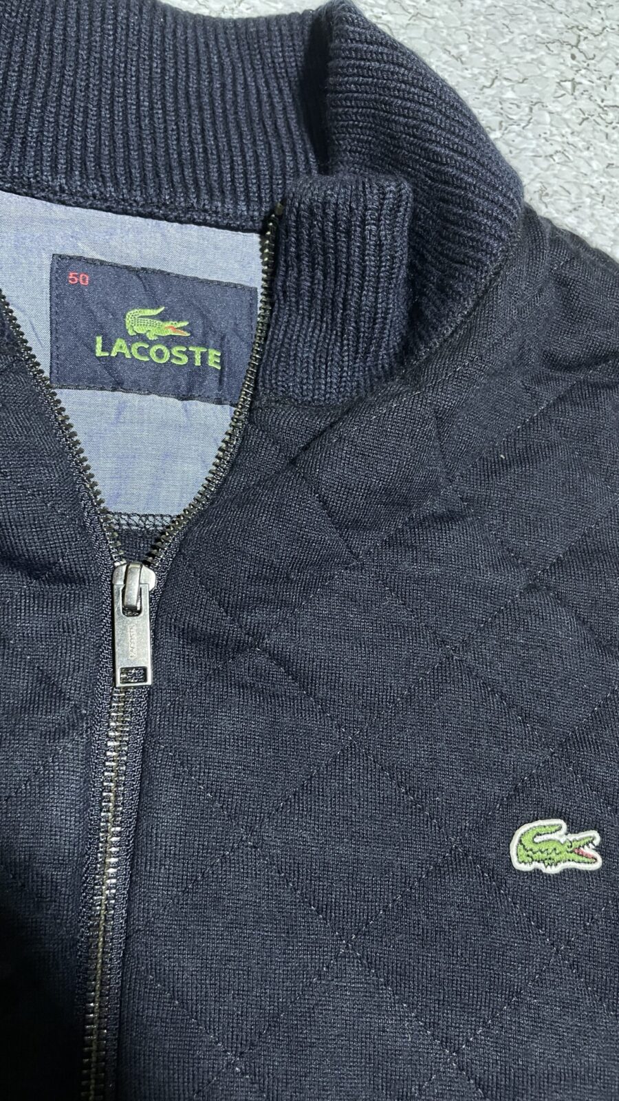 Lacoste Navy Blue Quilted Full Zip Jacket – Size 50 (L)