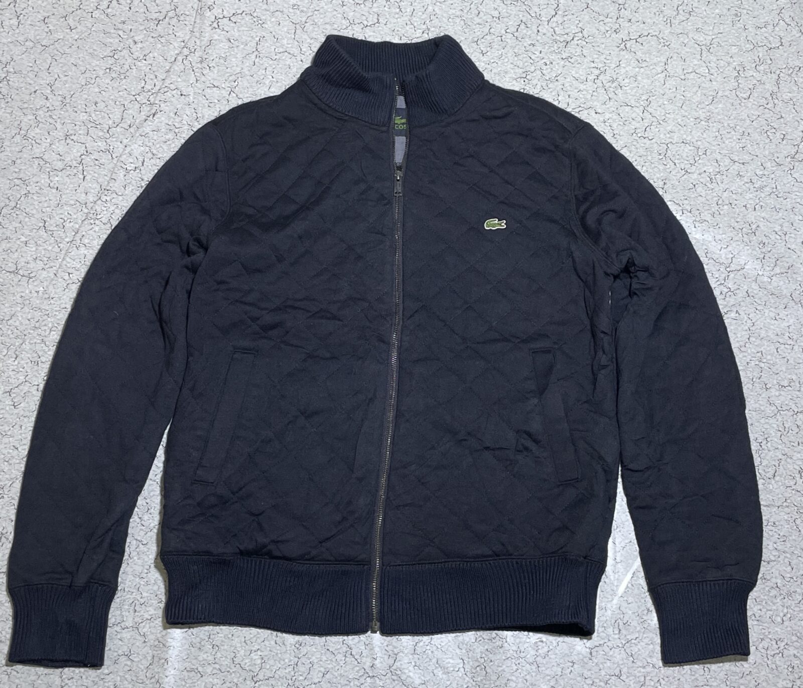 Lacoste Navy Blue Quilted Full Zip Jacket – Size 50 (L)